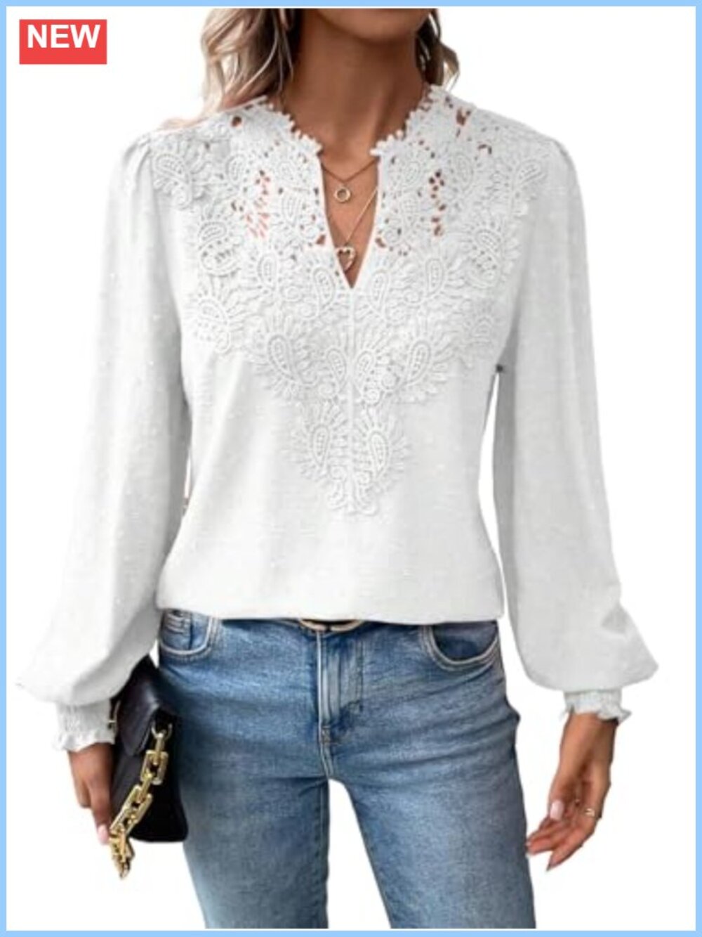 Womens Lace Blouse V Neck Ruffle Long Sleeve Dressy Boho Top